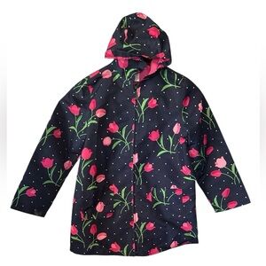 Gymboree Kids Floral Raincoat Size Medium 7/8 Girls Jacket Blue & Pink